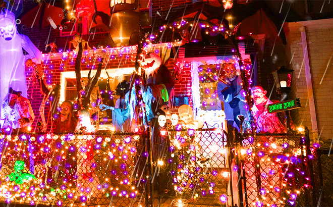 Halloween Lights and Decoration on a House Outdoors