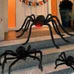 Halloween Plush Spiders 6 Piece Set on the Fornt Porch