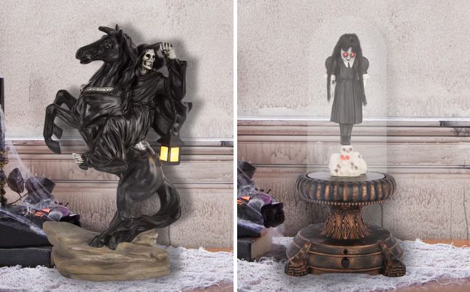 Haunted Living 14 in LED Grim Reaper on Horse and Talking LED Ghoul Tabletop Animatronic