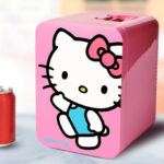 Hello Kitty Pink Mini Fridge with a Can of Soda on a Table