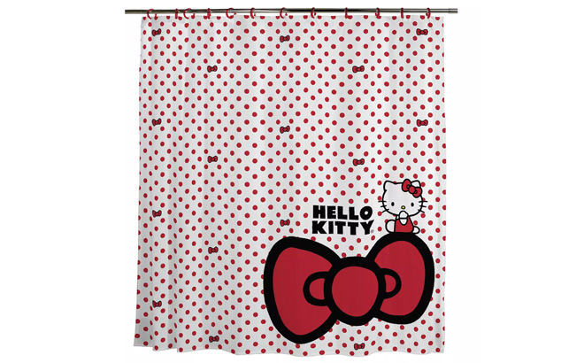 Hello Kitty Polka Dot Bow Print Shower Curtain