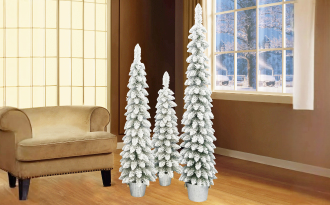 Holiday Time Flocked Pine Trees