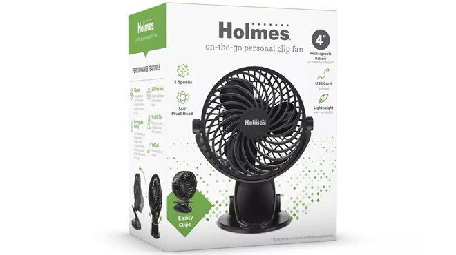 Holmes 4 inch Portable Clip Rechargeable Fan