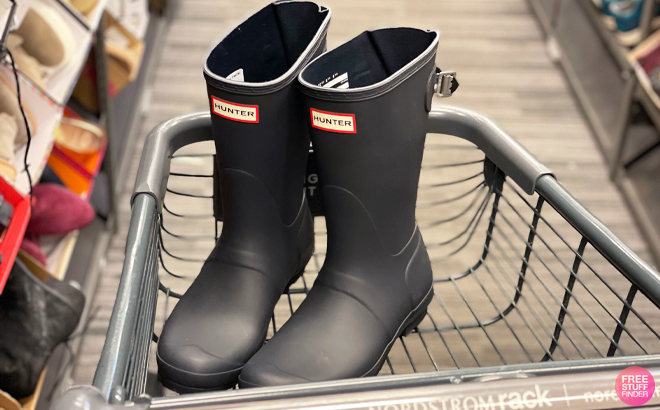 Hunter Womens Original Short Boots in Black in a Cart at a Store