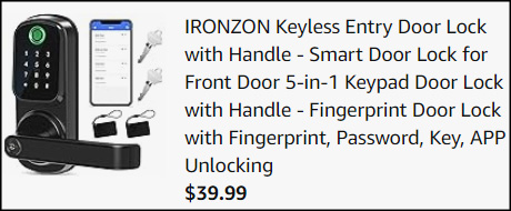 Ironzon Keyless Entry Door Lock with a Handle Checkout