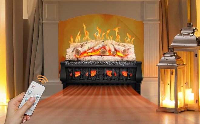 Joy Pebble Electric Fireplace Insert Log Heater in a Room