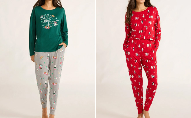 Joyspun 2 Piece Womens Tee and Jogger Pants Pajama Set