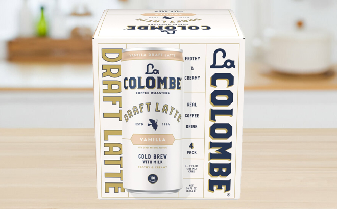 La Colombe Vanilla Draft Latte 4 Pack on a Table