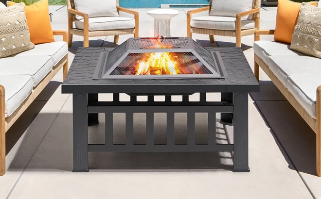 Lacoo 32 Inch Patio Square Fire Pit Table