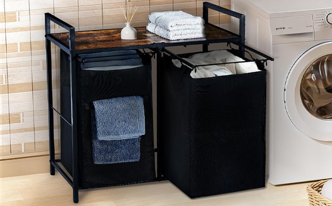 Laundry Sorter with Upgraded Pull Out Removable Laundry Bag in the Bathroom