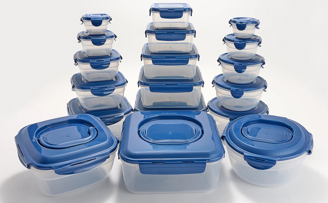 LocknLock 18 Piece Multi Shape Nestable Storage Set in Blue