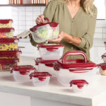 LocknLock 18 Piece Multi Shape Nestable Storage Set in Red