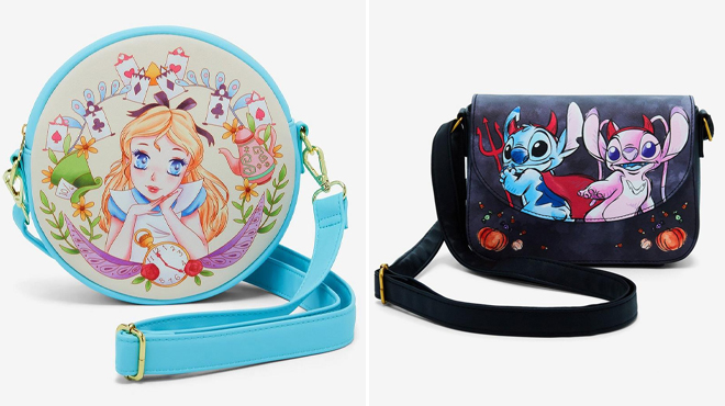 Loungefly Disney Alice In Wonderland Doodle Circle Crossbody Bag and Loungefly Disney Stitch Angel Devils Crossbody Bag