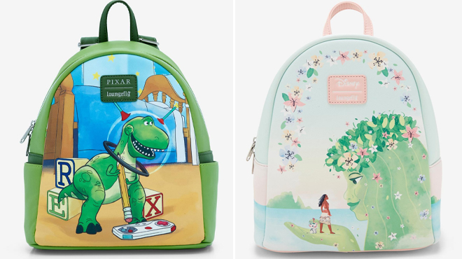 Loungefly Disney Pixar Toy Story Rex Little Arms Mini Backpack and Loungefly Disney Moana Te Fiti Mini Backpack