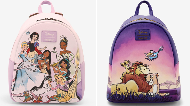 Loungefly Disney Princess Lavender Mini Backpack and Loungefly Disney The Lion King Family Ombre Mini Backpack