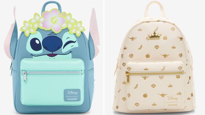 Loungefly Disney Stitch Flower Crown Mini Backpack and Loungefly Disney Princess Icons Mini Backpack