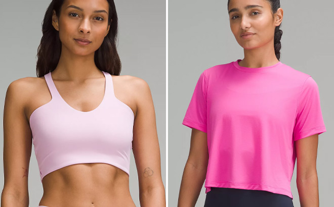 Lululemon Bend This V and Racer Bra and T Shirt