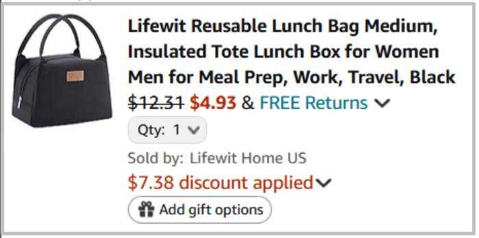 Lunch Bag Amazon Checkout Screenshot