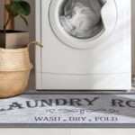 Machine Washable Border Text Design Laundry Room Rug Non Slip Rubberback