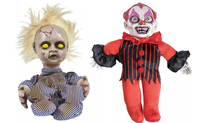 Magic Power Animated Creepy Doll and Seasonal Visions Haunted Clown Doll