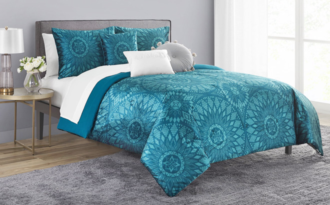 Mainstays 10 Piece Teal Medallion Comforter Set