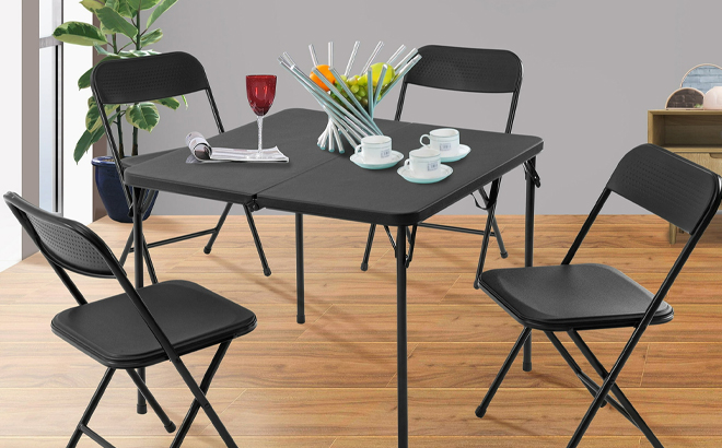 Mainstays 5 Piece Resin Card Folding Table and Four Folding Chairs Set