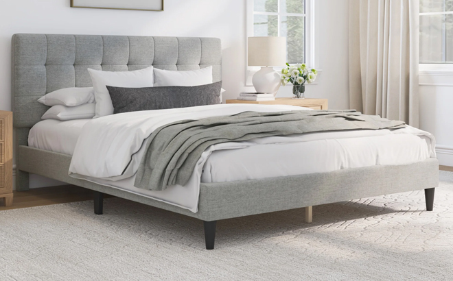 Mainstays Hillside Square Tufted Upholstered Queen Bed