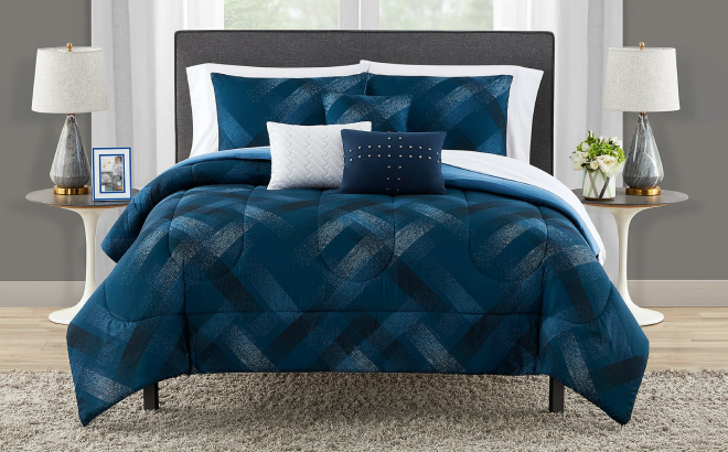 Mainstays Navy Plaid 10 Piece Bed in a Bag Set