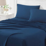 Martha Stewart Ultra Soft Brushed and Washed Microfiber 4 Piece Sheet Set in Navy Blue