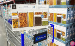 Members Mark 8 Piece Fliplock Pantry Storage on top of Sams Club Shopping Cart