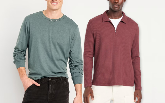 Men Wearing Old Navy T Shirt and Polo Sweater