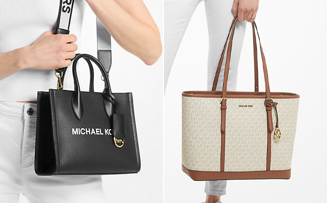 Michael Kors Mirella Small Pebbled Leather Crossbody Bag and Jet Set Travel Large Logo Tote Bag