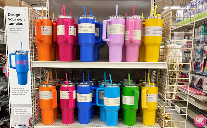 Michaels 40 Ounce Tumblers on a Shelf