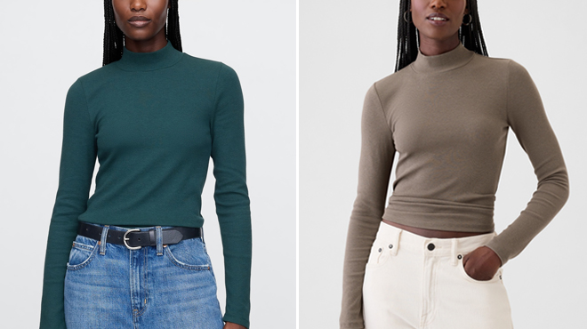 Modern Rib Cropped Mockneck Shirt 