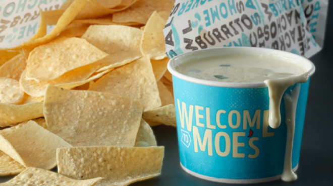 Moes Queso Cup and Tortillas