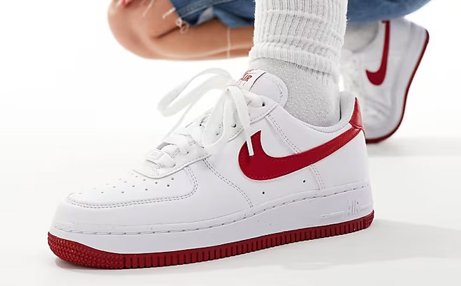 Nike Air Force 1 Sneakers in White and Red Color