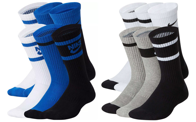 Nike Kids Everyday Cushioned Dri FIT Crew Socks 6 Pack