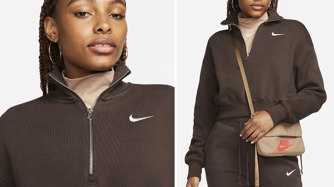 Nike Womens Cropped Sweatshirt in Baroque Brown