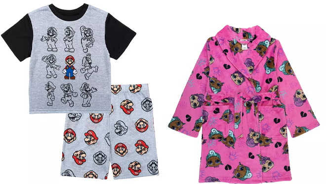 Nintendo Boys Short Sleeve Top Shorts Pajama Set and L O L Surprise Robe