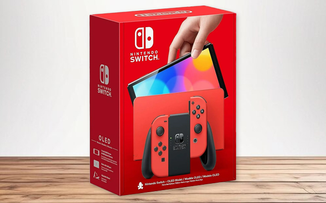 Nintendo Switch OLED Model Mario Red Edition on a Table