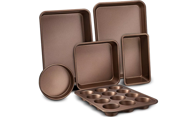 NutriChef 6 Piece Nonstick Bakeware Set in Gold