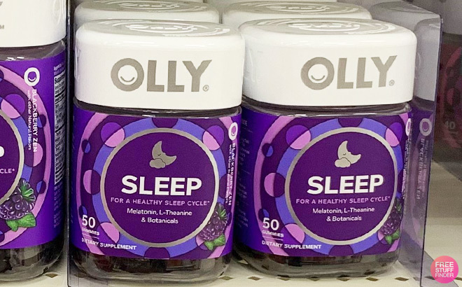 OLLY 50 Count Sleep Gummies on a Shelf