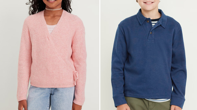 Old Navy Girls SoSoft Wrap Front and Boys Long Sleeve French Rib Polo Shirt