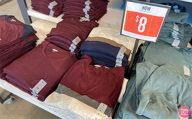 Old Navy Long Sleeve Tees on Shelf at Old Navy Store