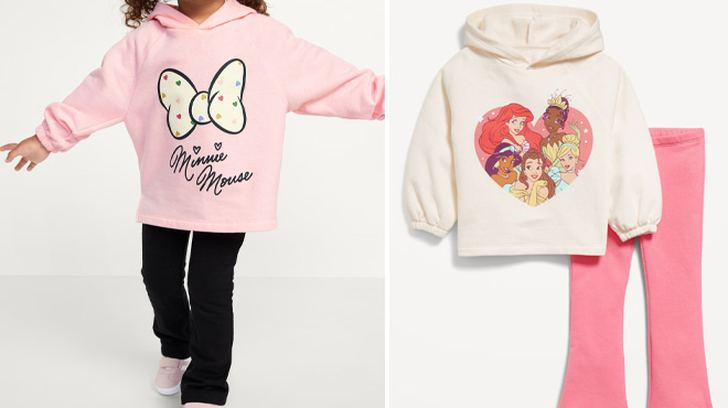 Old Navy Toddler Girls Disney Fleece Hoodie and Flare Leggings Set