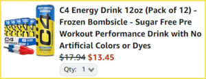 Pack of C4 Energy Drinks at Checkout