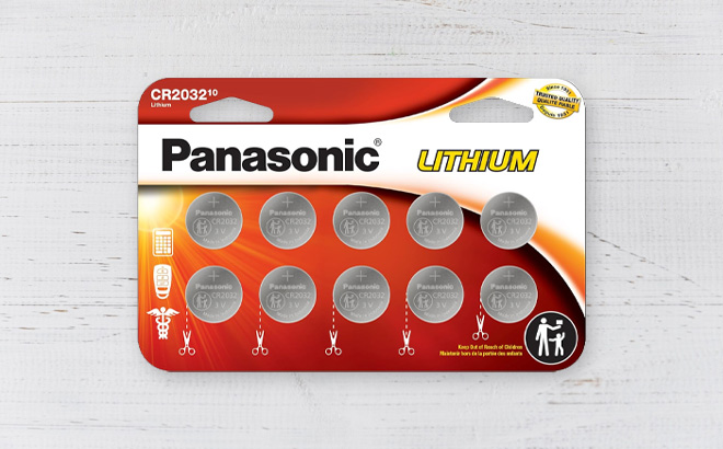 Panasonic Volt Long Lasting Lithium Coin Cell Batteries 10 Pack on the Table