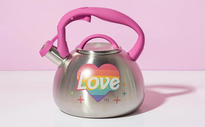 Paris Hilton Whistling Stovetop Tea Kettle in Love Rainbow Style