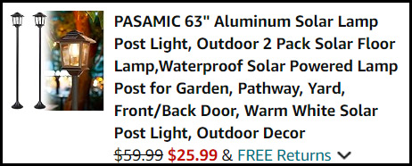 Pasamic 63 Inch Solar Floor Lamp Order Summary