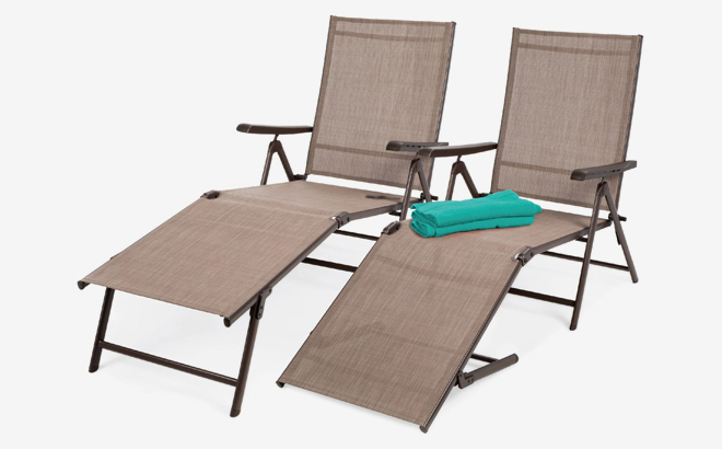 Patio Chaise Recliner Lounge Chairs 2 Pack in Brown Color